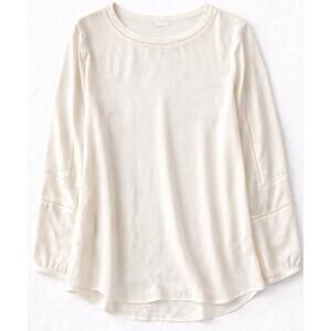 LOFT Ivory Long Sleeve Blouse Women Small Cream Boho Career Top Minimalist